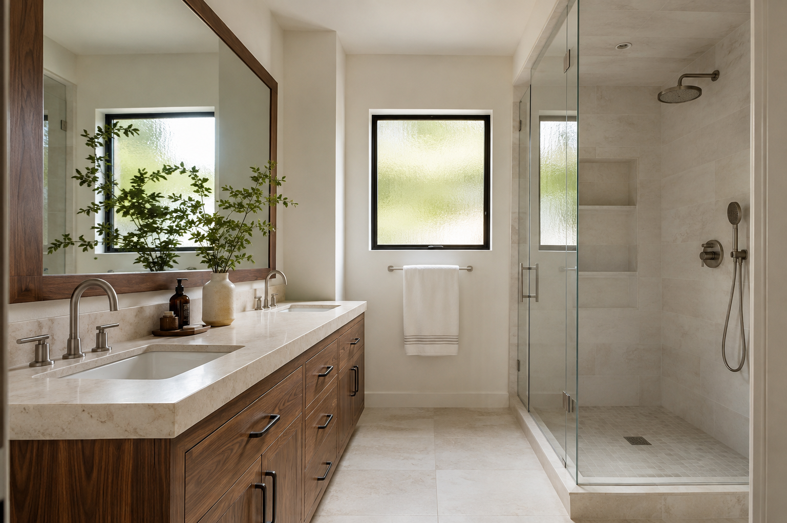 Bathroom Remodeling with natural materials and warm finishes