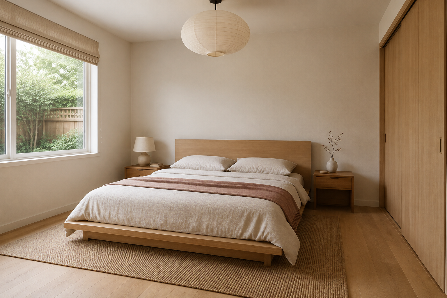 Japandi interior with balanced natural finishes