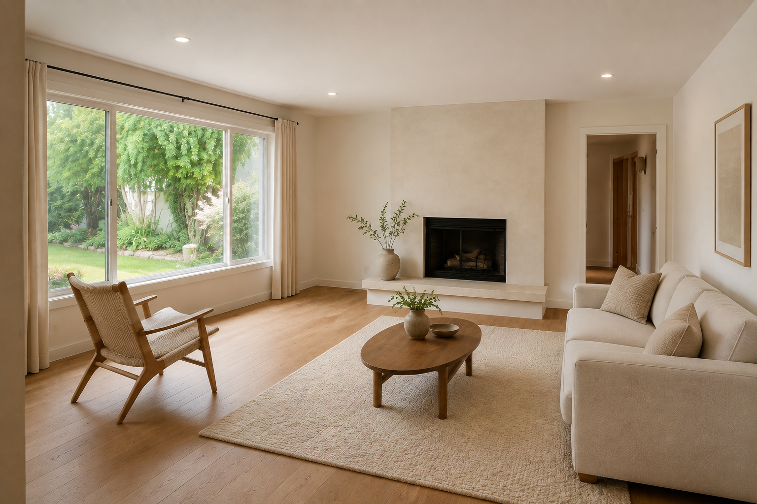 Living room design in a warm modern style